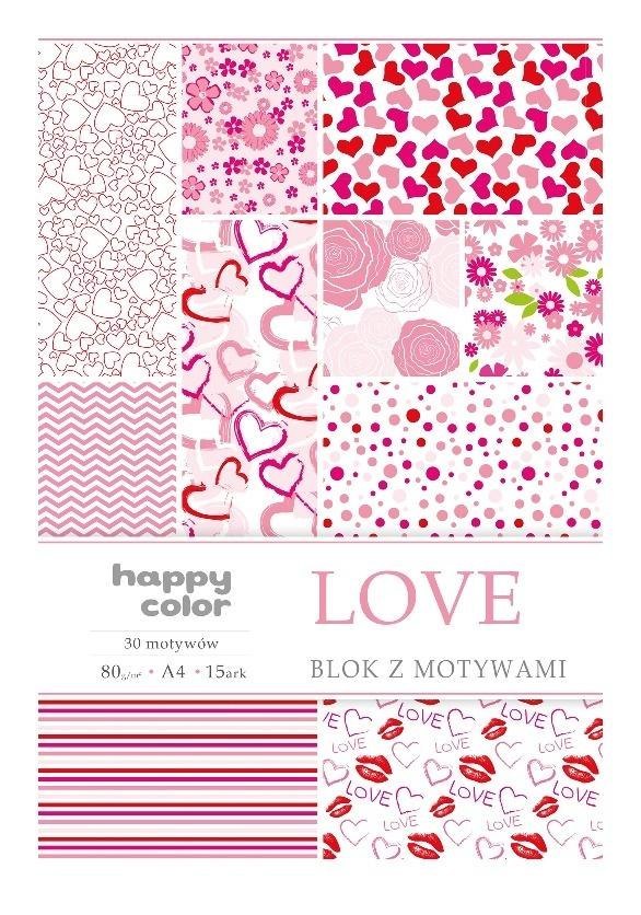 BLOK Z MOTYWAMI LOVE A4/15K 30 MOTYW 80G HAPPY COLOR H38082030L WPC